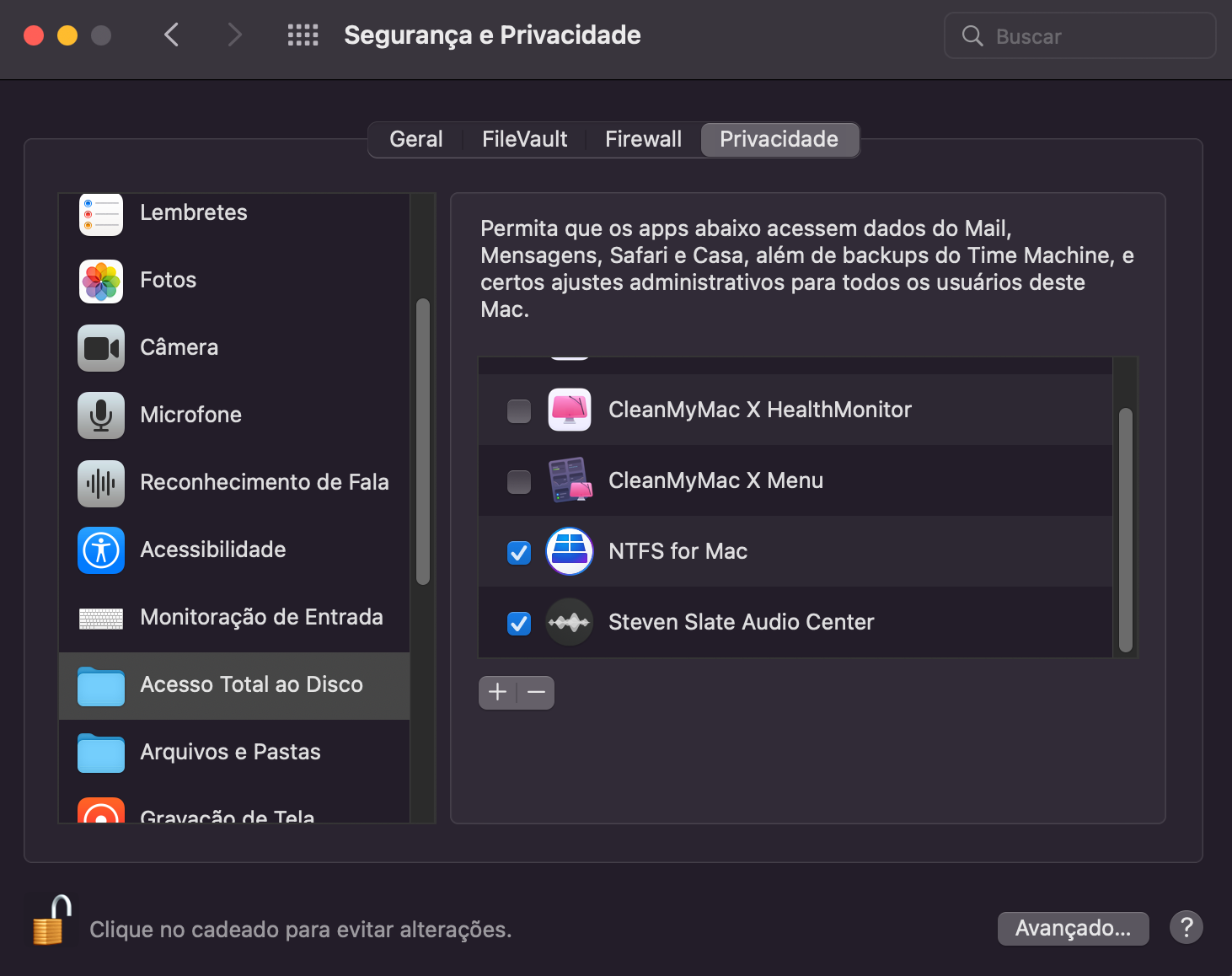 Ajuda em Acesso Total ao Disco. - macOS - MM Fórum